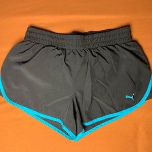 Puma Athletic Running Shorts Black and Blue with Elastic Drawstring Small